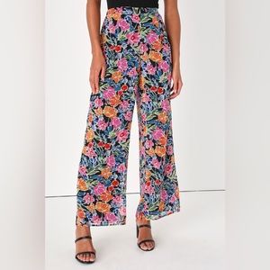 NWT - Lulus - Flourishing Beauty Black Floral Print Wide-Leg Pants